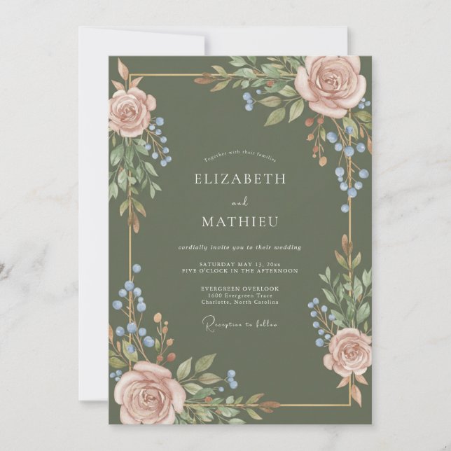 Olive Blush Vine Wedding Invitation (Front)