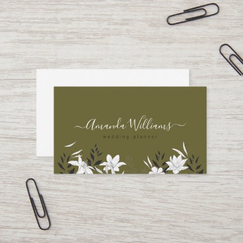 Olive Boho Floral Design Business Card