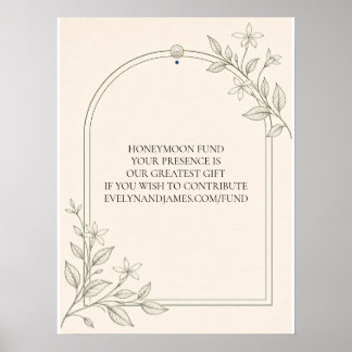 Olive Botanical Honeymoon Fund Wedding Sign