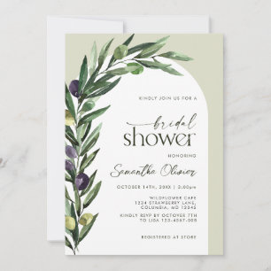 Olive Botanical Leaves Arch Greenery Bridal Shower Invitation