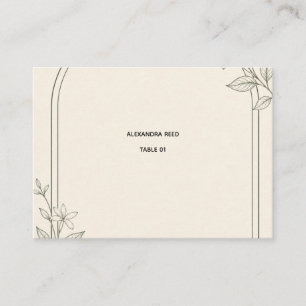 Olive Botanical Place Card with Table Number