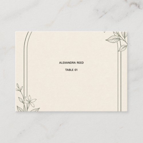 Olive Botanical Place Card with Table Number
