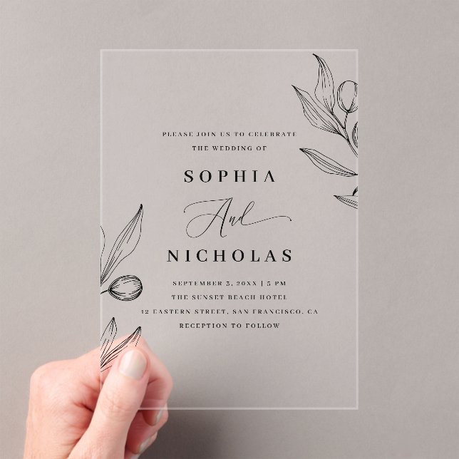 Olive Botanical Wedding | Elegant Italian Greenery Acrylic Invitations (Insitu (Handheld))