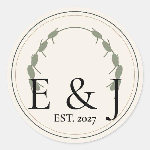 Olive Botanical Wedding Envelope Seal Sticker