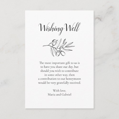 Olive Botanical wishing well Black white wedding Enclosure Card