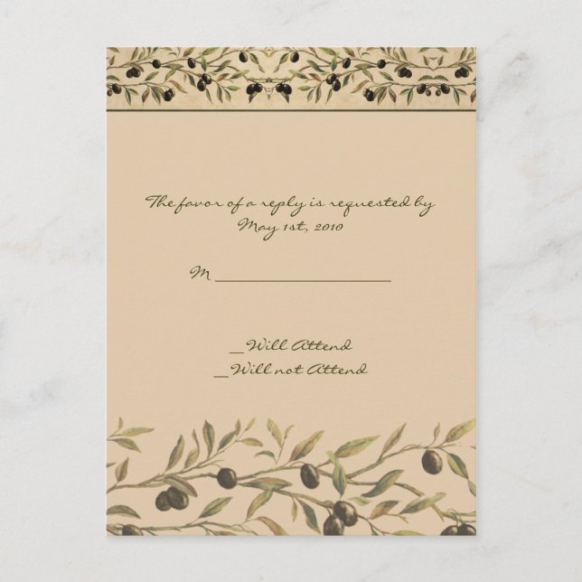 Olive Branch: A Tuscan Touch RSVP Invitation Postcard (Front)