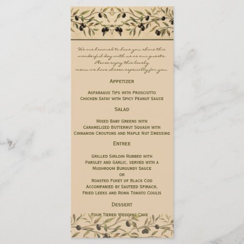 Olive Branch A Tuscan Touch Wedding Menu