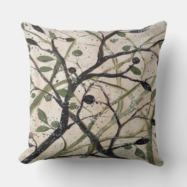 Olive Branch Abstract Art Throw Pillow (Front)