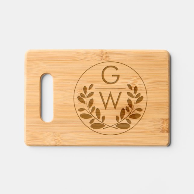 Olive branch and initials wedding Charcuterie Engraved Cutting Board (Front)