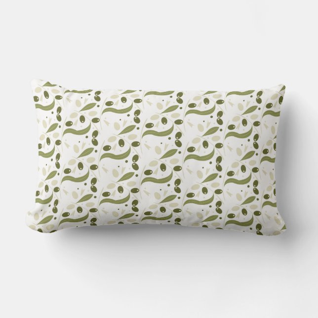 Olive Branch and Leaves Seamless Pattern  Lumbar Pillow (Front)