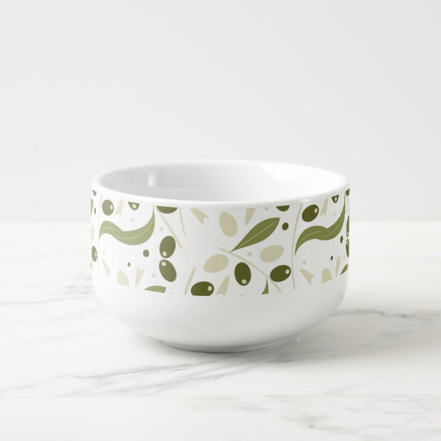 Olive Branch and Leaves Seamless Pattern Soup Mug (Front)