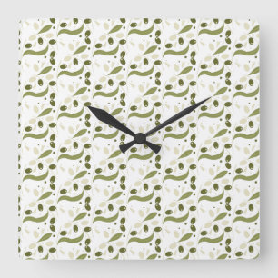 Olive Branch and Leaves Seamless Pattern Square Wall Clock