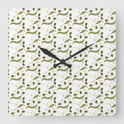 Olive Branch and Leaves Seamless Pattern    Square Wall Clock