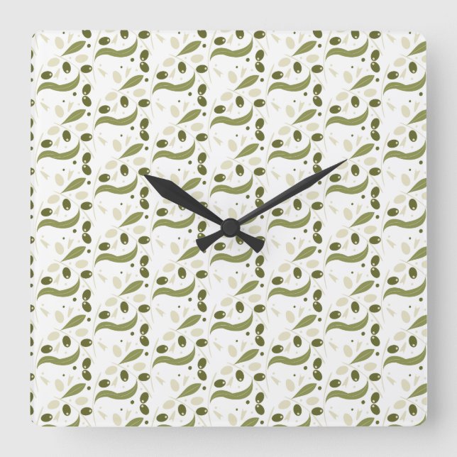 Olive Branch and Leaves Seamless Pattern    Square Wall Clock (Front)