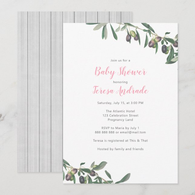 Olive Branch  Baby Shower Mediterranean Botanical Invitation (Front/Back)