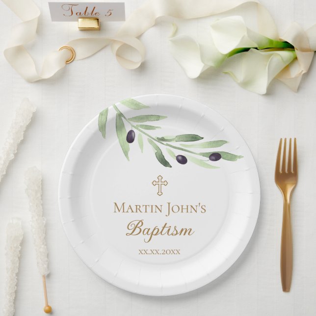 olive branch Baptism  Paper Plates (Wedding)