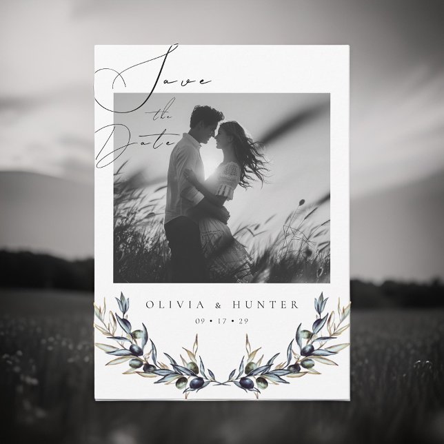 Olive Branch Black and White Wedding Save the Date (Creator Uploaded)