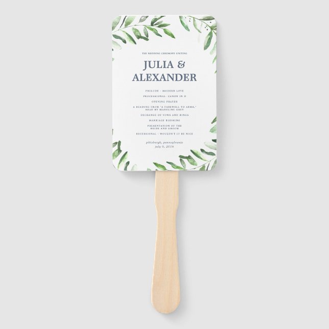 Olive Branch Boho Garden Wedding Program Fan (Front)