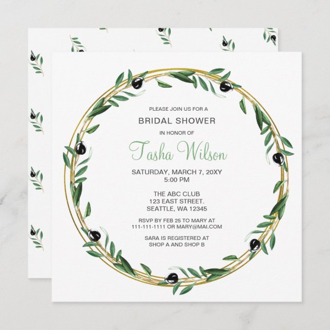 Olive Branch Botanical Bridal Shower Invitation (Front/Back)