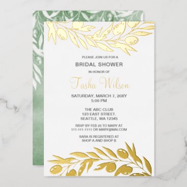 Olive Branch Botanical Bridal Shower Invitation Foil Invitation