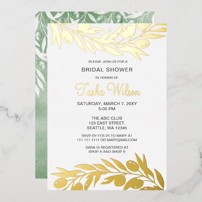 Olive Branch Botanical Bridal Shower Invitation Foil Invitation (Front/Back)