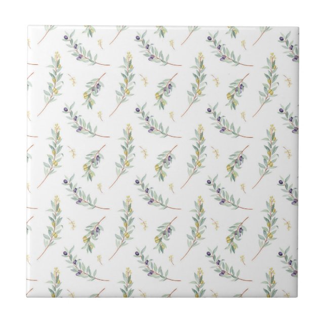 Olive Branch Botanical Rustic Pattern Ceramic Tile (Front)