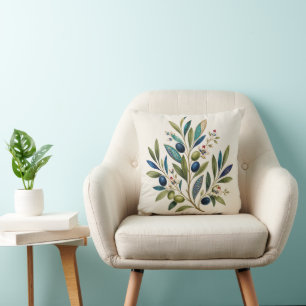 Olive Branch Botanical Turkish Floral Art Throw Pillow