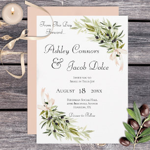 Olive Branch Bouquets Blush Wedding Invitation