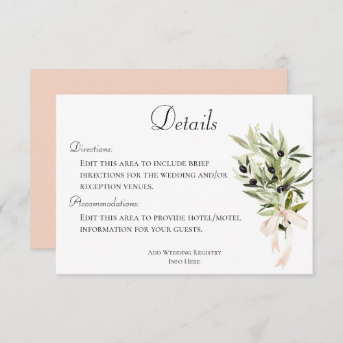 Olive Branch Bouquets Wedding Details Enclosure Card