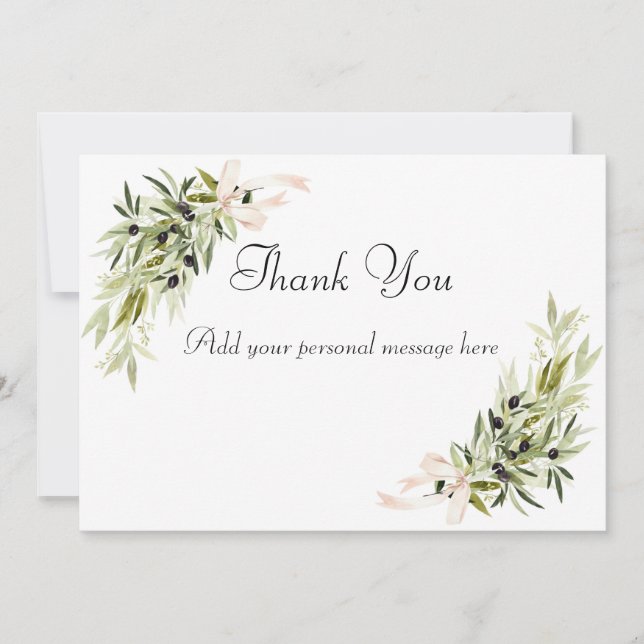 Olive Branch Bouquets Wedding Thank You Card (Front)