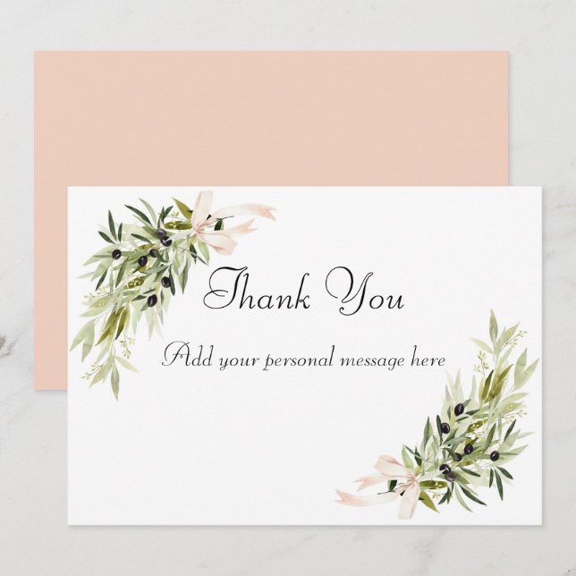 Olive Branch Bouquets Wedding Thank You Card (Front/Back)