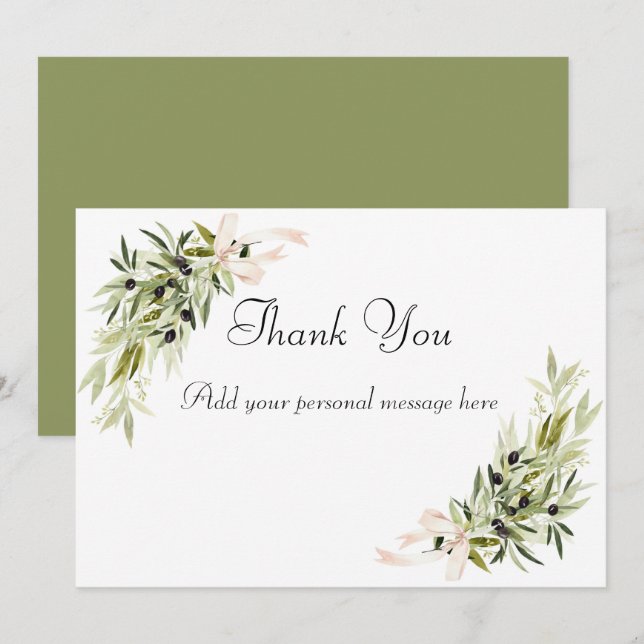 Olive Branch Bouquets Wedding Thank You Card (Front/Back)