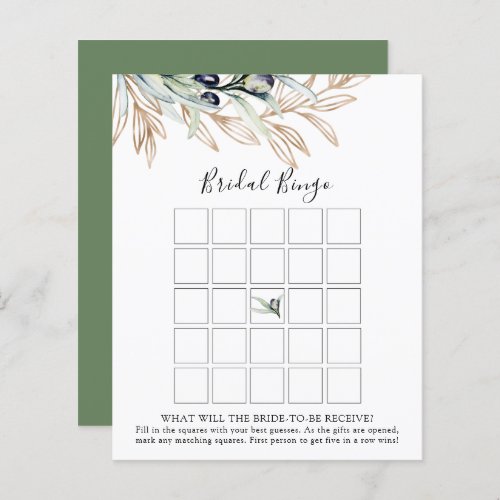 Olive Branch Bridal Shower Bingo Game Card 