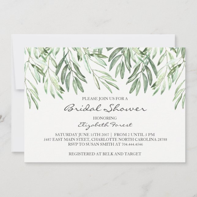 Olive Branch bridal shower invitation (Front)