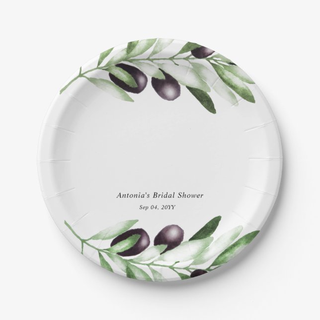 Olive Branch Bridal Shower  Paper Plates (Front)