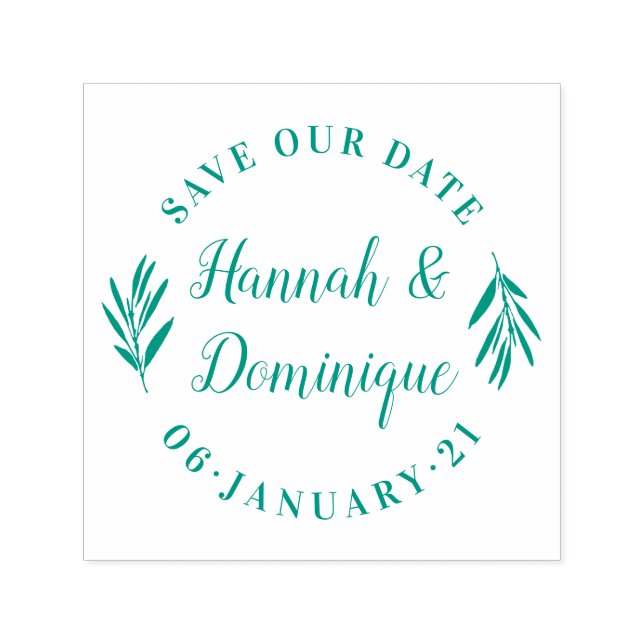 Olive Branch Calligraphy Save The Date Wedding Self-inking Stamp (Design)