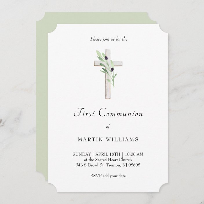 Olive branch Catholic Holy Cross First Communion Invitation | Zazzle.com