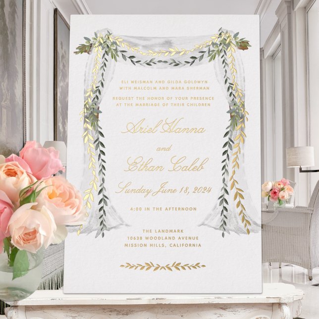 Olive Branch Chuppah Wedding Gold Foil Invitation (Creator Uploaded)