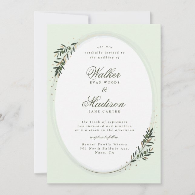 Olive branch classic wedding invitation (Front)
