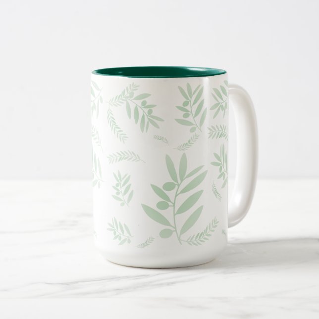 Olive Branch Coffee Mug – Botanical Two-Tone  (Front Right)