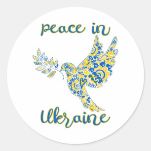 Olive branch dove of peace Ukrainian flag colors Classic Round Sticker