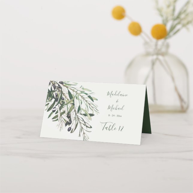Olive Branch Elegant Wedding Table Number Place Card (Back)