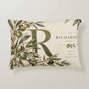 Olive Branch Family Monogram Accent Pillow