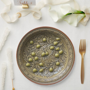 Olive Branch Faux Mediterranean Pottery Paper Plates