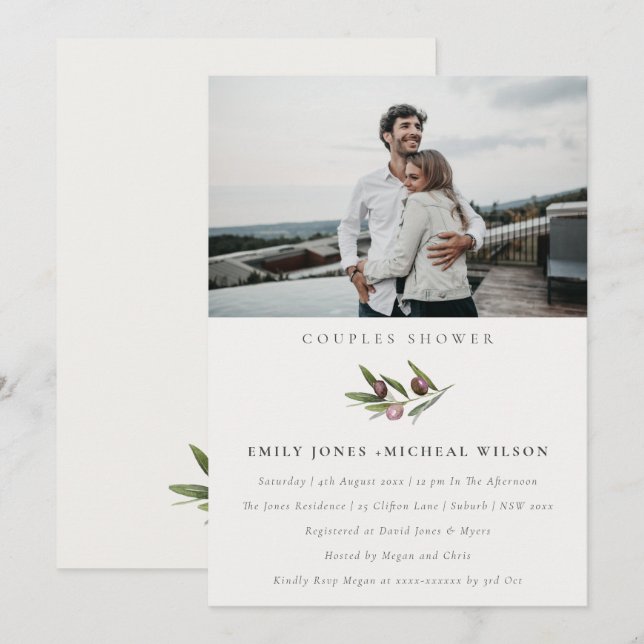 Olive Branch Foliage Couples Shower Photo Invite (Front/Back)