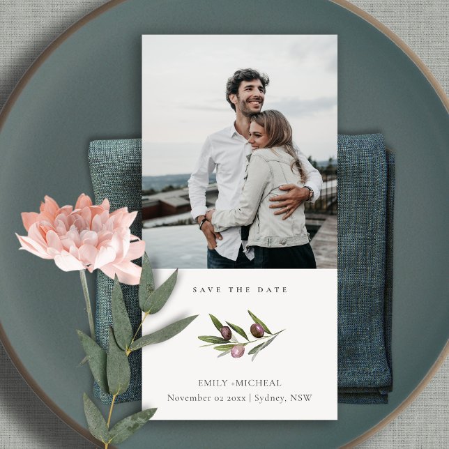 Olive Branch Foliage Save the Date Photo Card (Creator Uploaded)