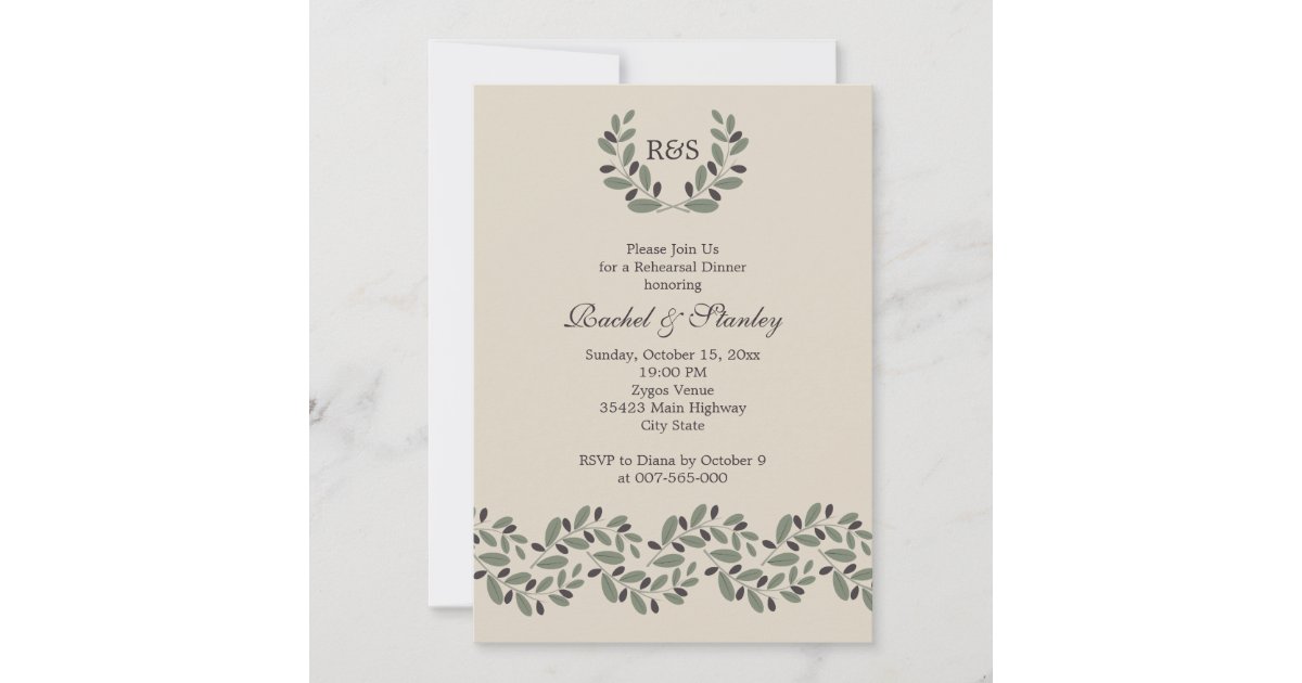 Olive Branch Garland Wedding Rehearsal Dinner Invitation Zazzle Com