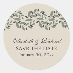 Olive branch garland wedding Save the Date Classic Round Sticker