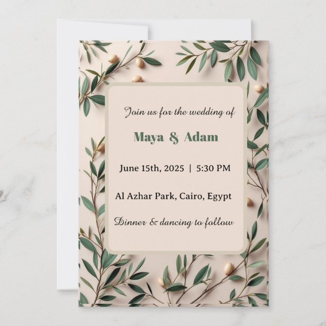  Olive Branch Greenery Botanical wedding Invitation (Front)