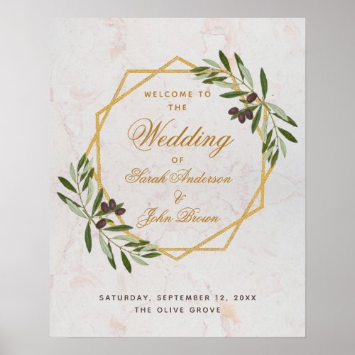 Olive Branch Greenery Gold Wedding Welcome Sign